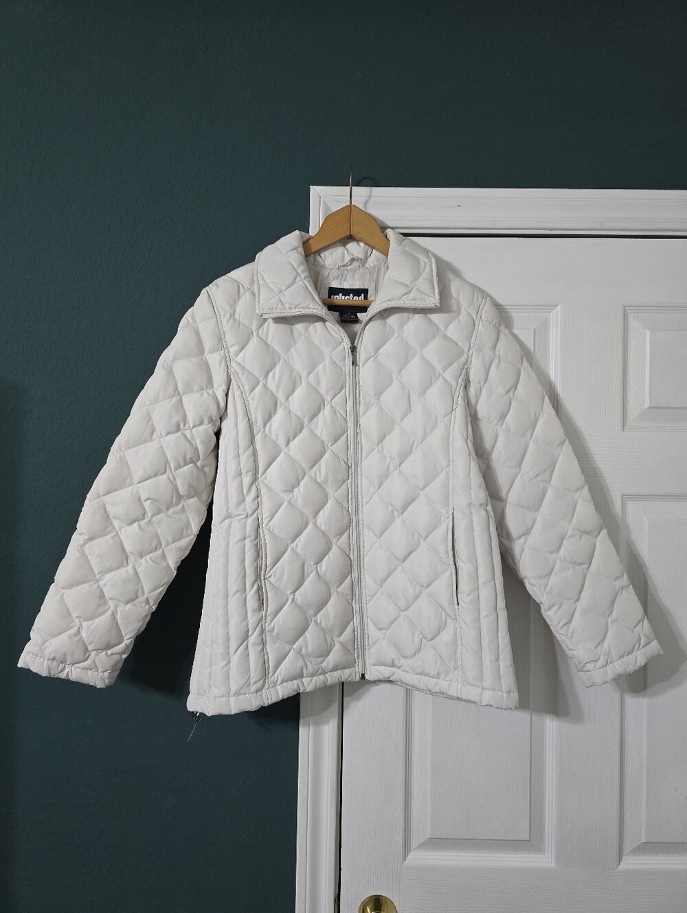 Unlisted Kenneth Cole Off White Quilted Puffer Jacket Coat Large Diamond Stitch